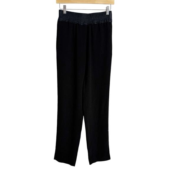 Sandro Paris Black Navy Smocked Waist Straight Leg Pull-On Dress Pants Size S - Picture 1 of 10